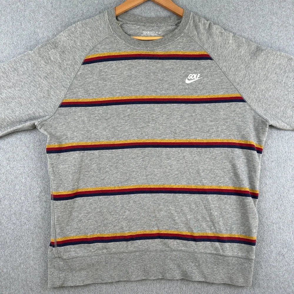 Nike Sweatshirt Mens L Gray Golf Tour Performance Striped Crewneck Long Sleeve